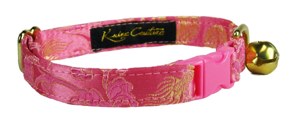 Silk Cat Collar in Pink and Gold Dragons