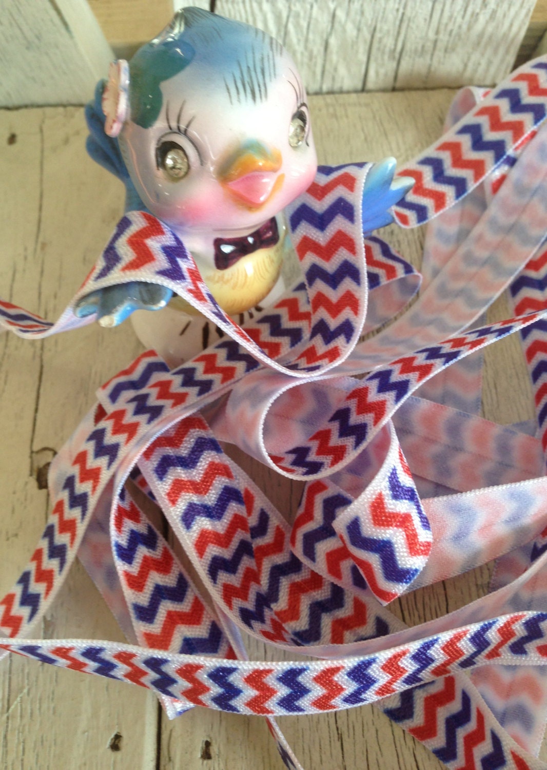 ELASTIC-CHEVRON Red White Blue   5/8 inches  10  yards