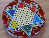 vintage CHINESE CHECKERS / CHESS tin gameboard (1970s)