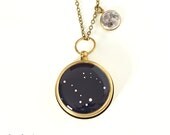 Stars and Moon Working Compass and Locket Necklace - Tiny Moon Locket and Personalized Constellation Compass, Custom Zodiac  Jewelry