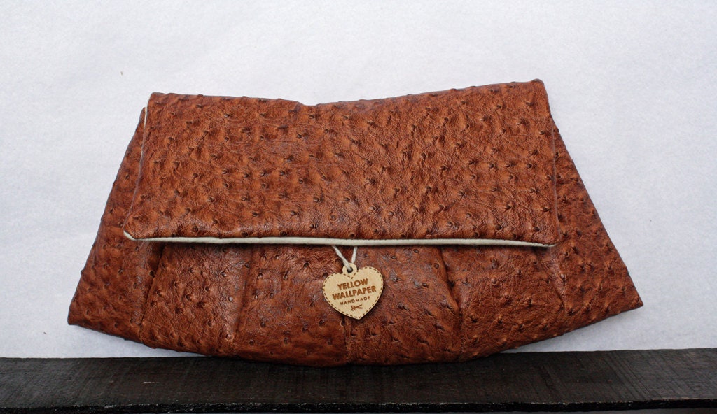 Business Sortie Clutch-sienna faux ostrich