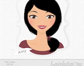 Woman avatar clip art, girl's face portrait, customize your own character, digital PNG clipart (Amy 191)
