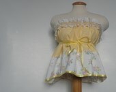 Womens Eco Fashion. Upcycled Clothing Women. Bright Colors. Vintage Eyelet Lace. Strapless Top. Summer Fashion.