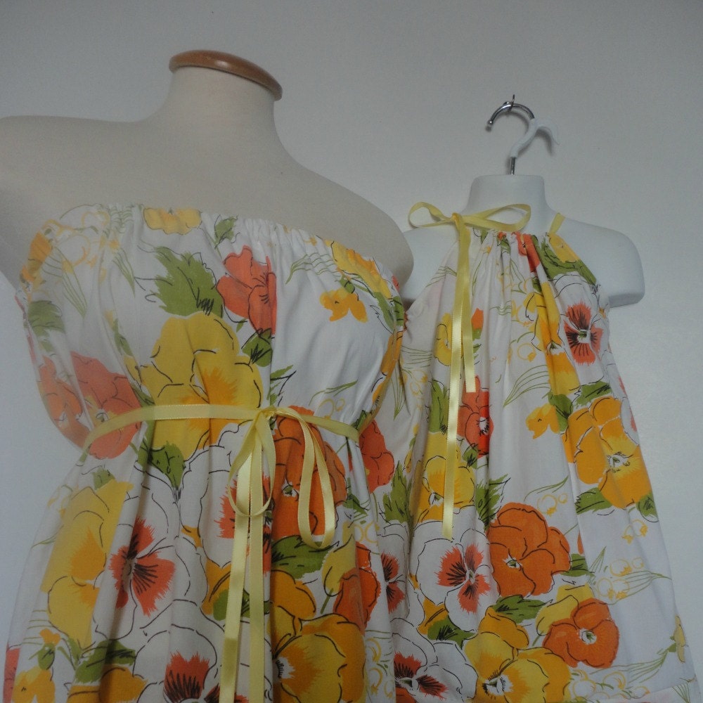 Mommy and Me Matching Eco Fashion. Mother Daughter Clothing. Mommy and Me Matching. Matching Easter Dresses. Orange Floral Dresses. Bright