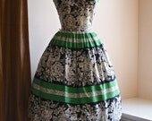 1950s Sun Dress // Vintage 50's Strapless Bombshell Dress Floral Rose Print With Full Skirt