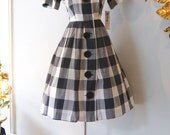 50s Dress // Vintage 1950s Fun Checkered Dress M