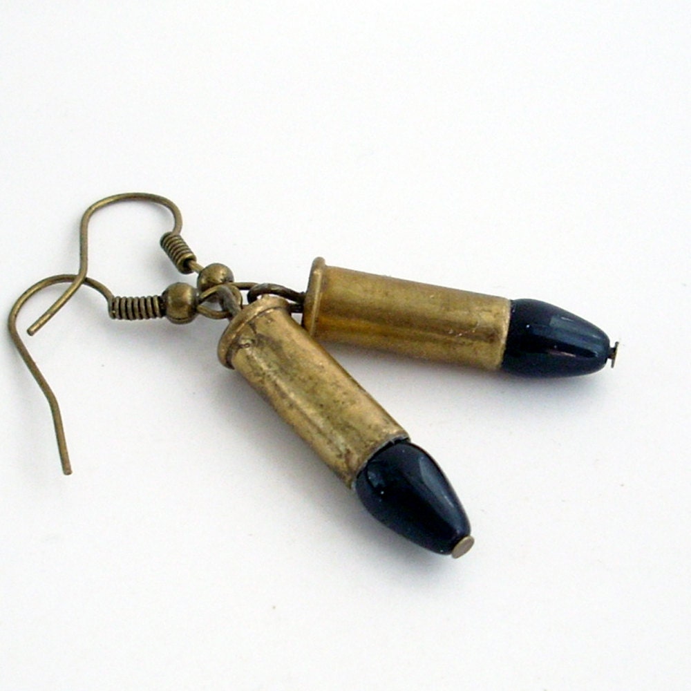 Element of Danger - Jet Black - Tiny Brass Bullet Earrings