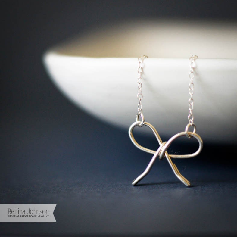 Bow necklace Sterling silver Handwired bow 925 sterling Birthday gift BFF necklace
