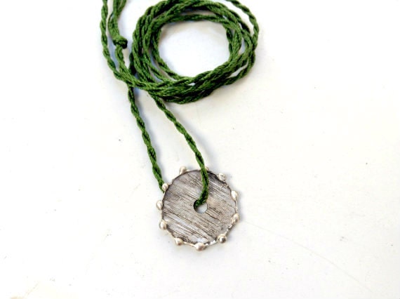 Green geometric pendant Round sterling silver pendant April trends
