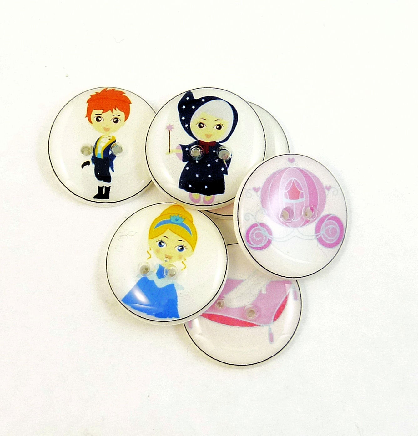 Cinderella Buttons. 6 Handmade Sewing or Scrapbooking Children's Fairy Tale Buttons.