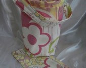 Knitting Project Bag in Mod print designer cotton canvas, Zipper notions bag, Padded, Lined, Drawstring, Crochet or Wip Kip Bag, Pockets