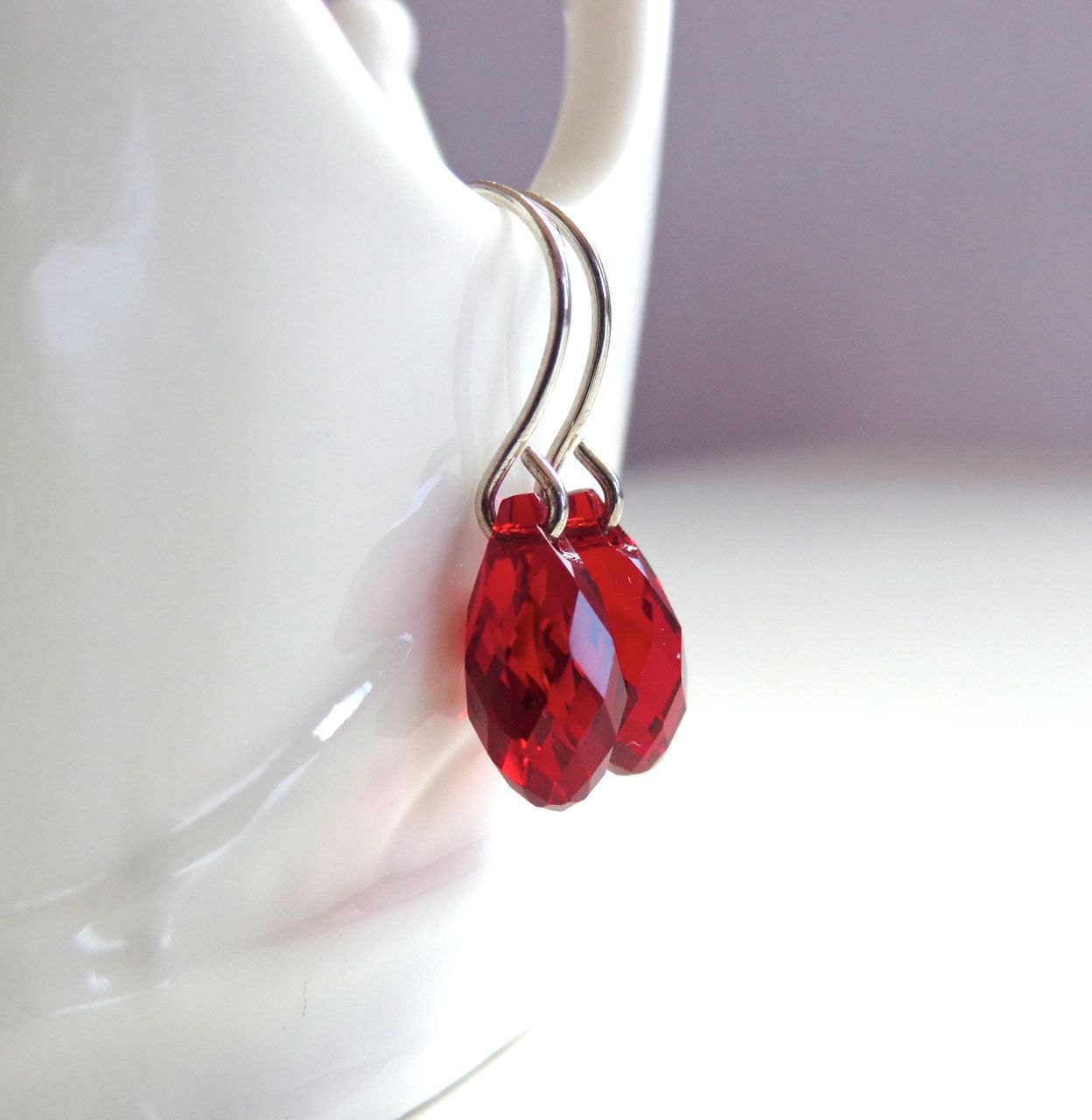 Red Siam Crystal Teardrop Earrings - Wedding Jewelry -  Bridesmaid Jewelry
