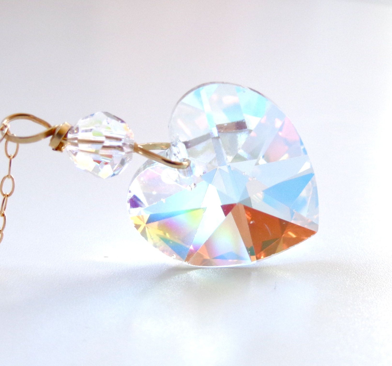 Crystal Heart Necklace on 14K Gold fill - Heart Afire