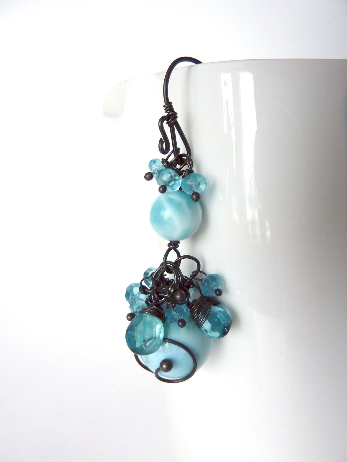 Larimar & Apatite Earrings- Oxidized Sterling Silver  - One of  a Kind - Tagt Team