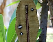 leaf shaped bag from green with hand painted soot sprite from My Neighbor Totoro and Spirited away anime