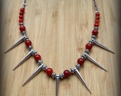 Bohemian Tribals Silver Spikes Necklace Agate Beads