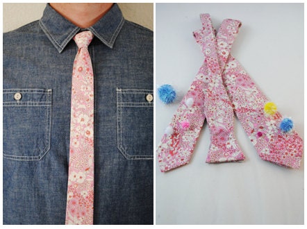 Pink Liberty of London Neck Tie, Skinny Tie, Bow Tie, Groomsmen Necktie, Groom Tie, Groomsmen Bow Tie