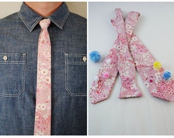 Pink Liberty of London Neck Tie, Skinny Tie, Bow Tie, Groomsmen Necktie, Groom Tie, Groomsmen Bow Tie