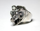 Unisex Sterling Silver Trophy Ram Head Ring Bighorn Sheep Statement Ring