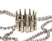 Silver Bullet Ring in Solid White Bronze Machine Gun Bullet Bandolier Ring on 30" Black Gunmetal Military Grade Ball Chain Necklace
