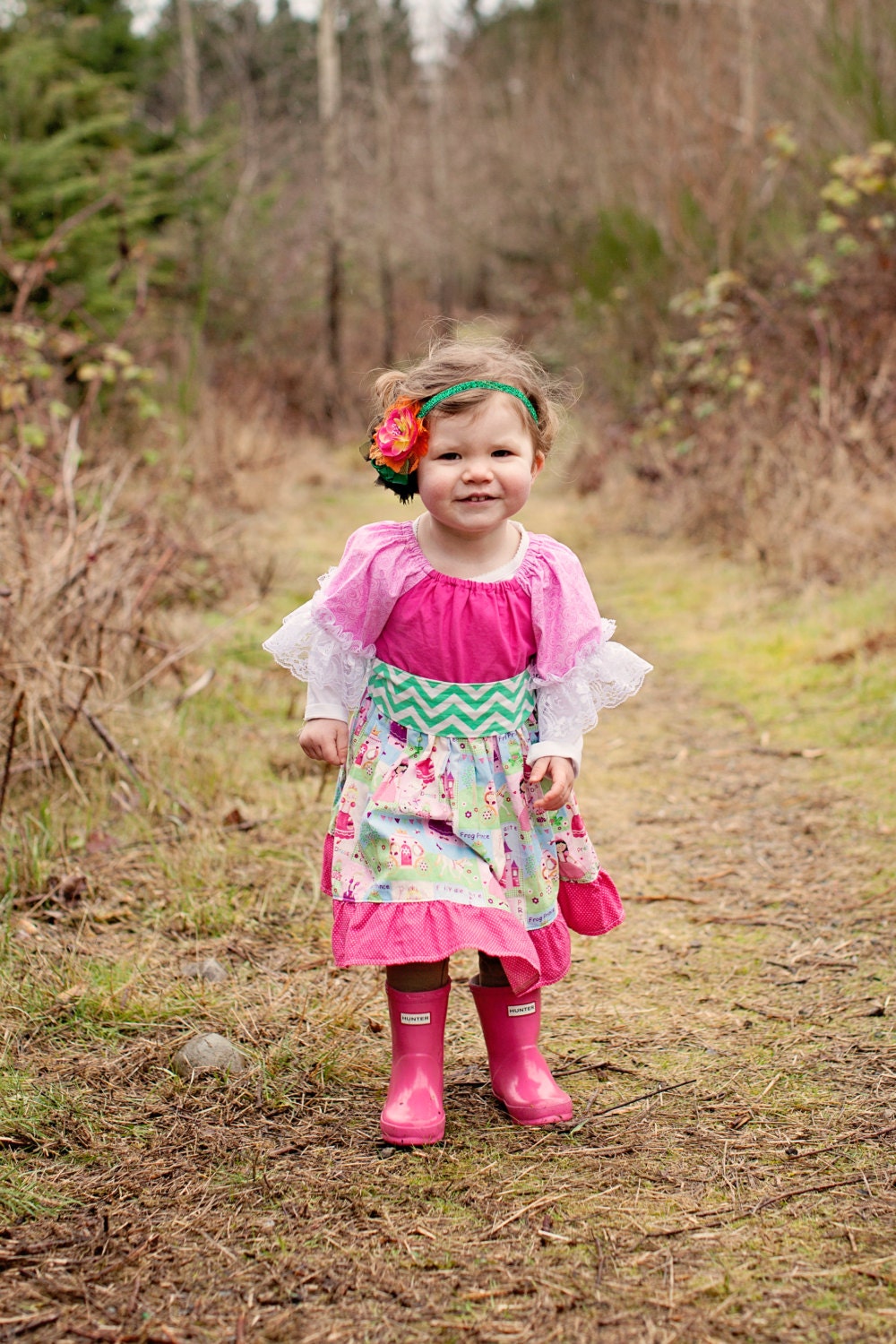 Green Orange Hot Pink Black Shimmer Flower Headband quirky fun Toddlers Girls Babies Photography Prop Summer Spring