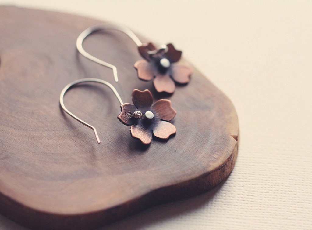 Cherry Blossom Earrings in Copper & Silver