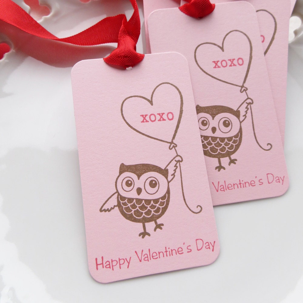 Valentine Gift Tags Owl XOXO - Set of 6 large - Happy Valentine's Day Party Tags Owl Love Il_170x135