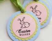 Easter Gift Tags Bunny Easter Wishes - Set of 6 - Custom Colors Available - Easter Favor Tags Easter Decor Easter Bunny Il_170x135