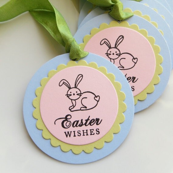 Easter Gift Tags Bunny Easter Wishes - Set of 6 - Custom Colors Available - Easter Favor Tags Easter Decor Easter Bunny Il_570xn