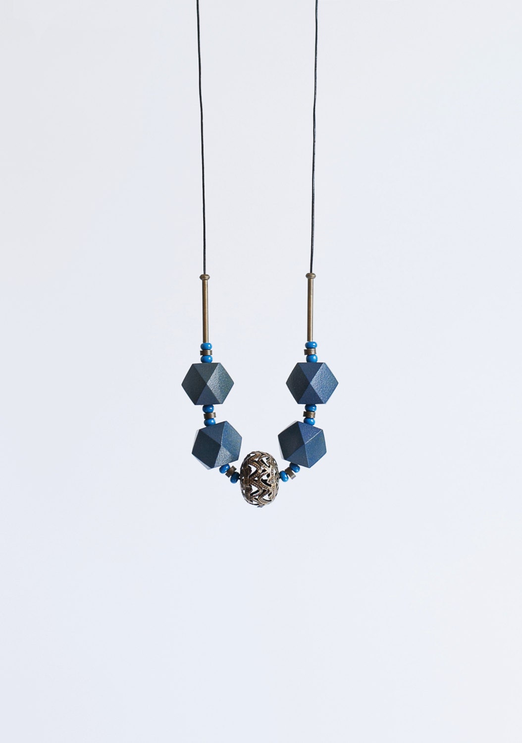 Statement Necklace / Geometric Jewelry  / Mix Media Necklace / Ocean Blue Necklace / Geometric necklace