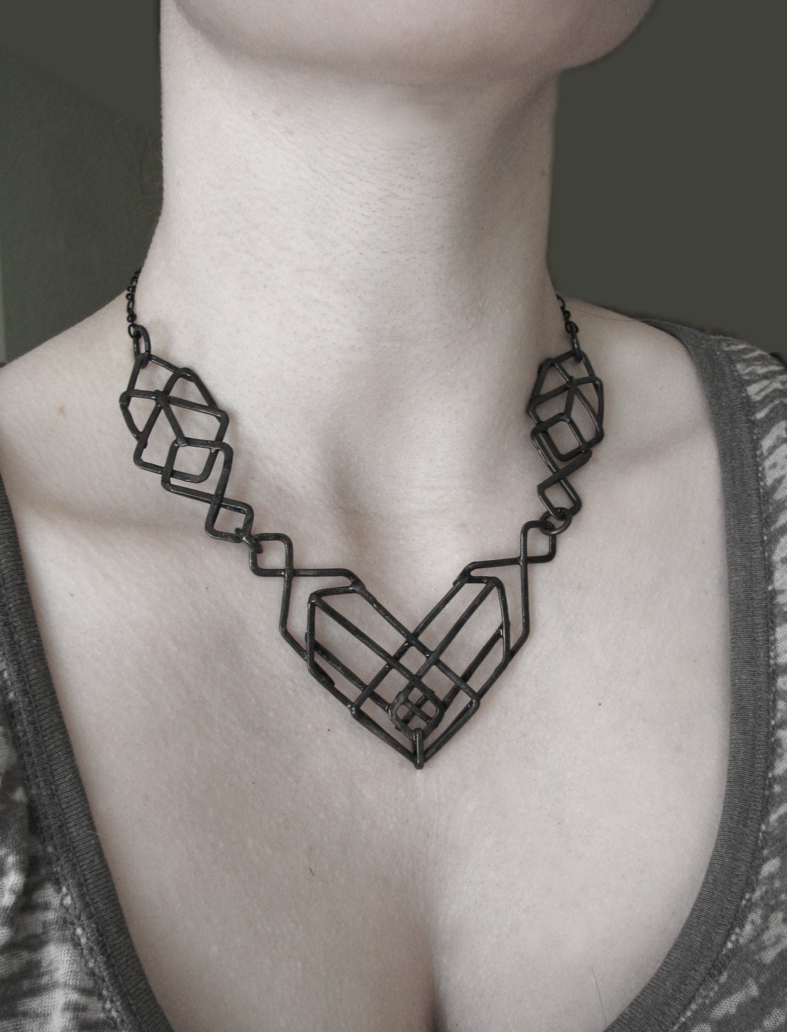 Geometric Necklace - Copper - Prairie School Revival Necklace - Inspired by Architectural Half Timbering and Iron Gates