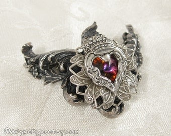 Everlasting Love - Volcano Swarovski and Silver Heart Filigree Bracelet
