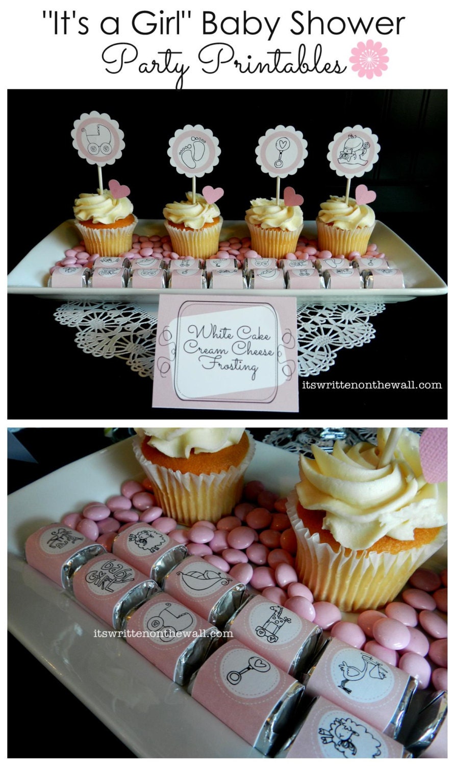 Girl Baby Shower Party Printables  8 Sheets Cupcake Toppers, Thank-you Tags, Drink & Straw Labels etc