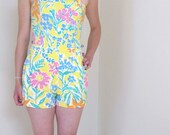 Vintage 80s Fun Bright Floral Romper Sunsuit