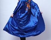Vintage Azure Blue Chinese Silk Robe Oversized