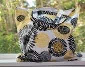 Sunburst yellow, grey and black cotton tote - LEO Tote in Flora