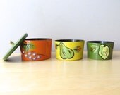 citrus fruit vintage lacquer nesting bowls, orange, green, yellow storage containers