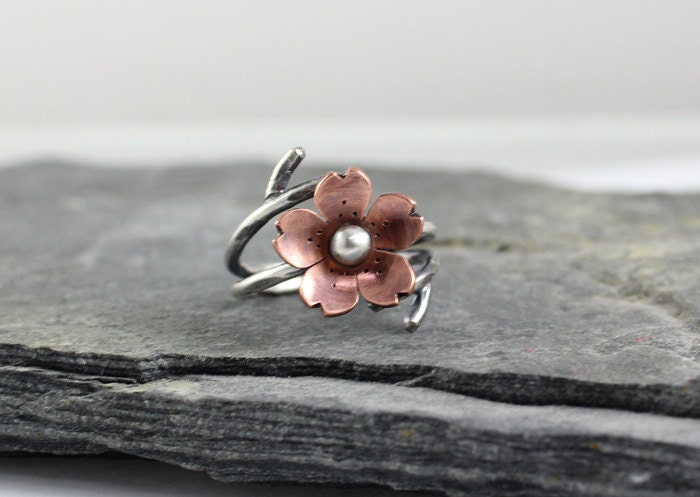 Cherry Blossom Double Wrap adjustable Ring, Spring Jewelry, Blossoms, Gifts for mom, Mothers day jewelry, Gifts under 50