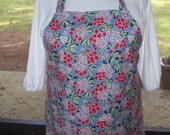 Women's Plus Size Apron w/ 2 Pockets - Retro Blue Spring Flowers - Cherry Blossoms Small Red Flowers Navy Blue Lime Green Pink and White