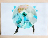 turquoise planet - original handmade collage by laura redburn