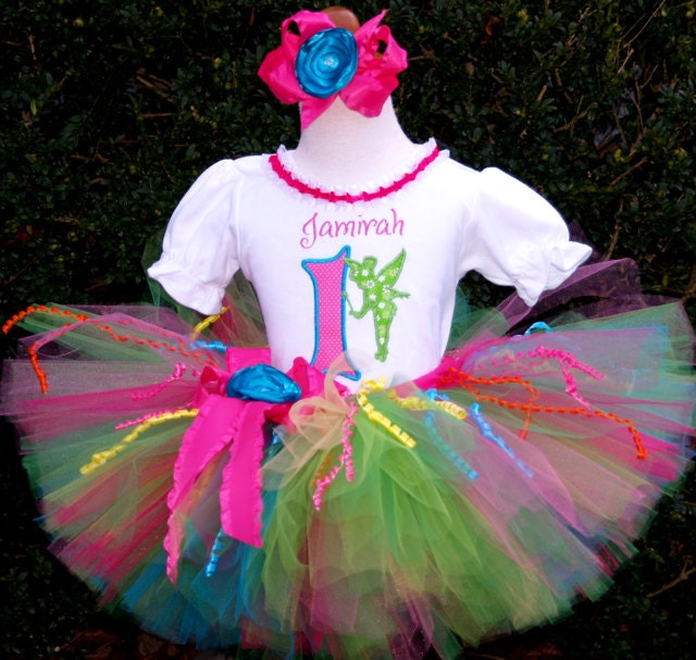 Fancy Disney Fairies Birthday Tutu Set...Tutu, Shirt, Bow....Puff Sleeve Top, Embroidered Name...Fabulous Etsy Review