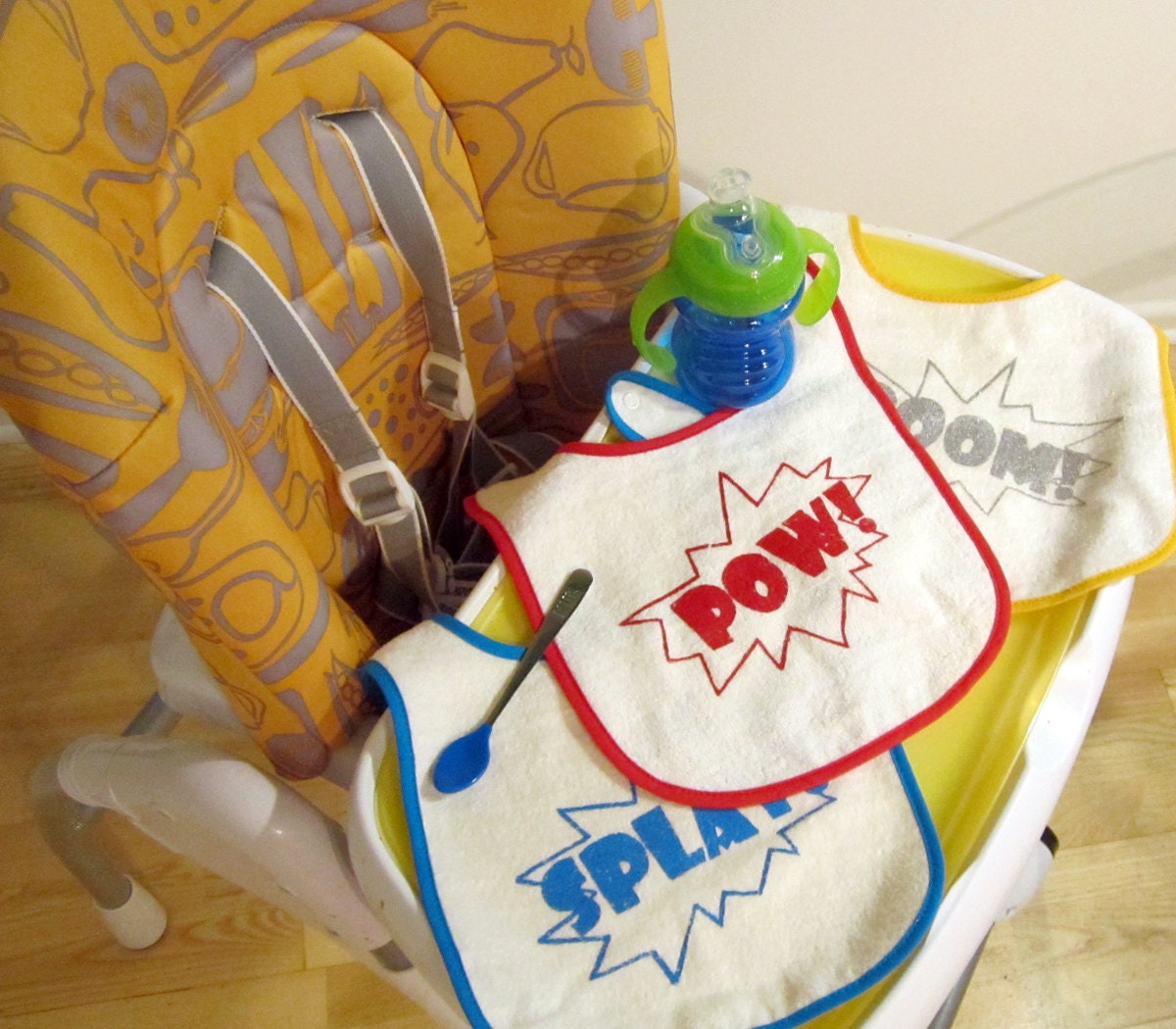 SALE Superhero Bib Set of THREE screen printed bibs