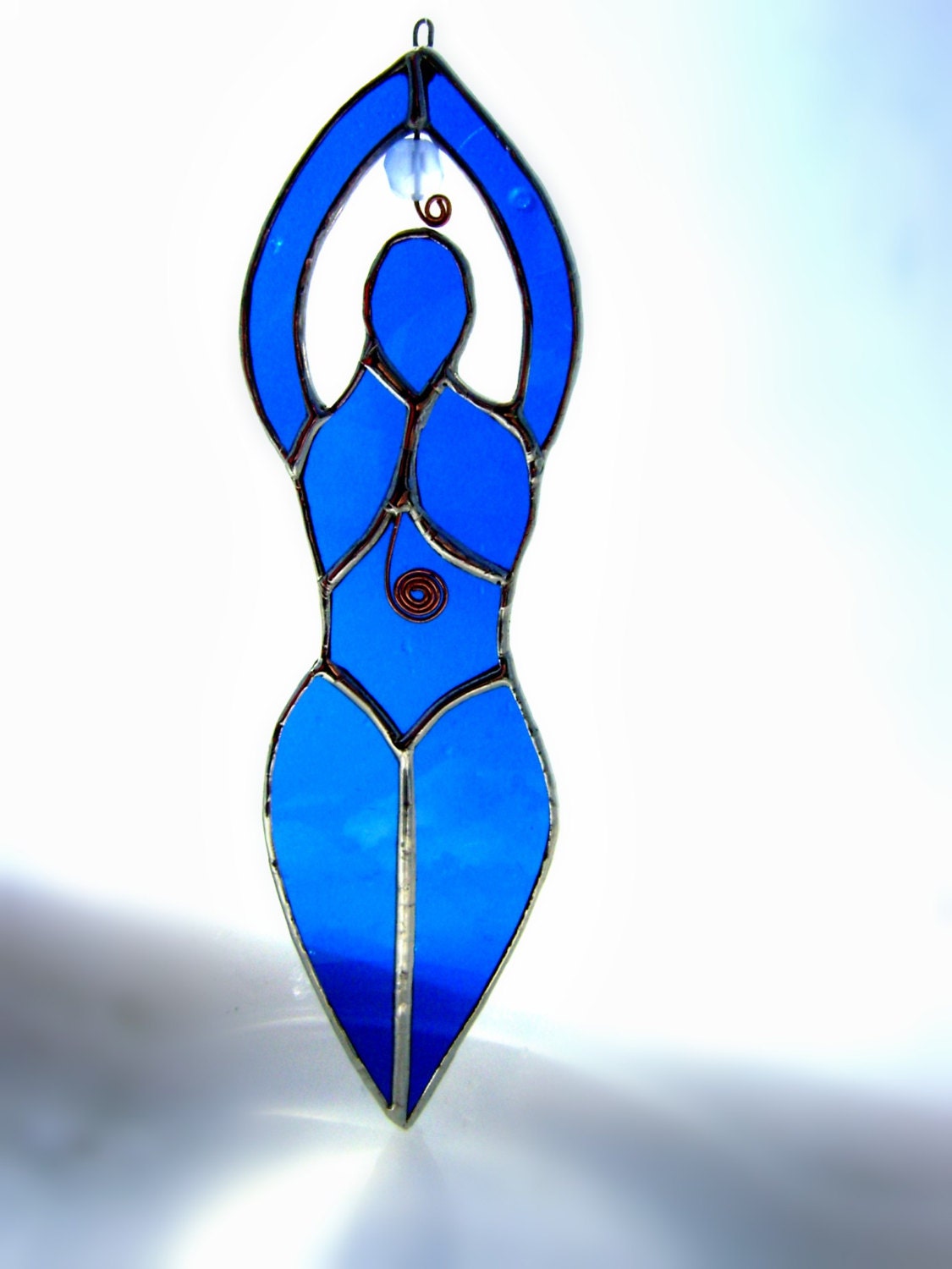 Blue Goddess Woman Egyptian Stained Glass Woman Celtic Mothers Day Easter Ostara Sapphire Music Birthday Wedding Equinox Yule Gift OOAK