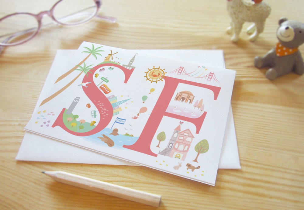 SF Greeting Card - San Francisco, Golden Gate Bridge, California, Wine, Coit Tower, Blank, Gift, Holiday
