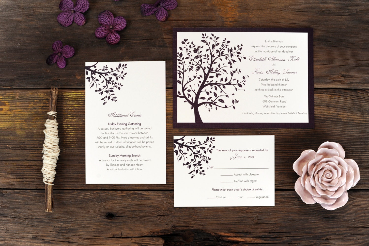 Summer Tree Wedding Invitation - Breeze Purple Frame Simple Invite