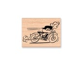 Speeding Bicycal  - wood mounted rubber stamp