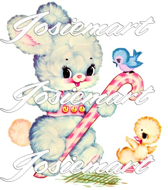 Vintage Digital Download Bunny with Candy Kawaii Vintage Image Collage Large JPG