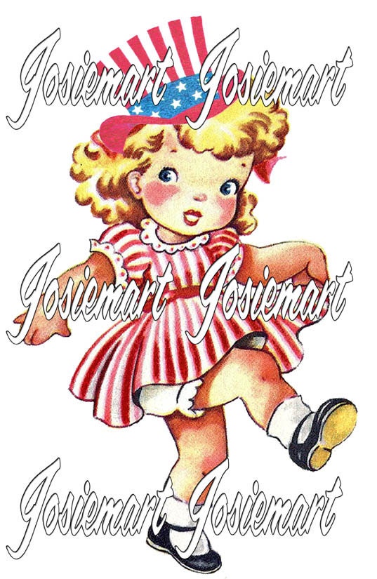 Vintage Digital Download American Girl Image July 4th Collage Large JPG PNG
