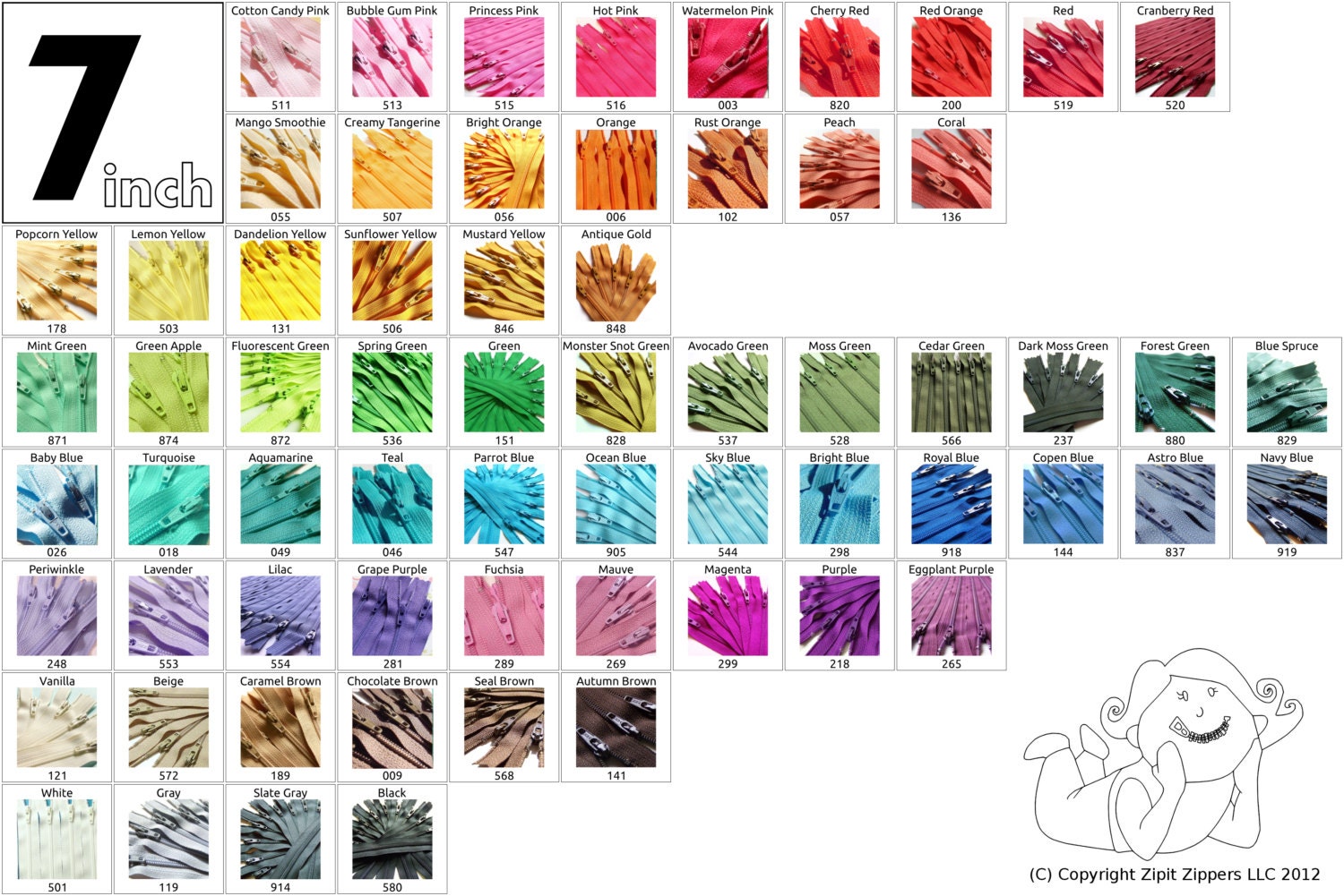 YKK ZIPPERS You Pick 50 7 Inch Mix and Match red orange yellow green blue purple pink black white brown gray