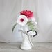 Paper Flower Bouquet Table Number with Milk Glass Vase